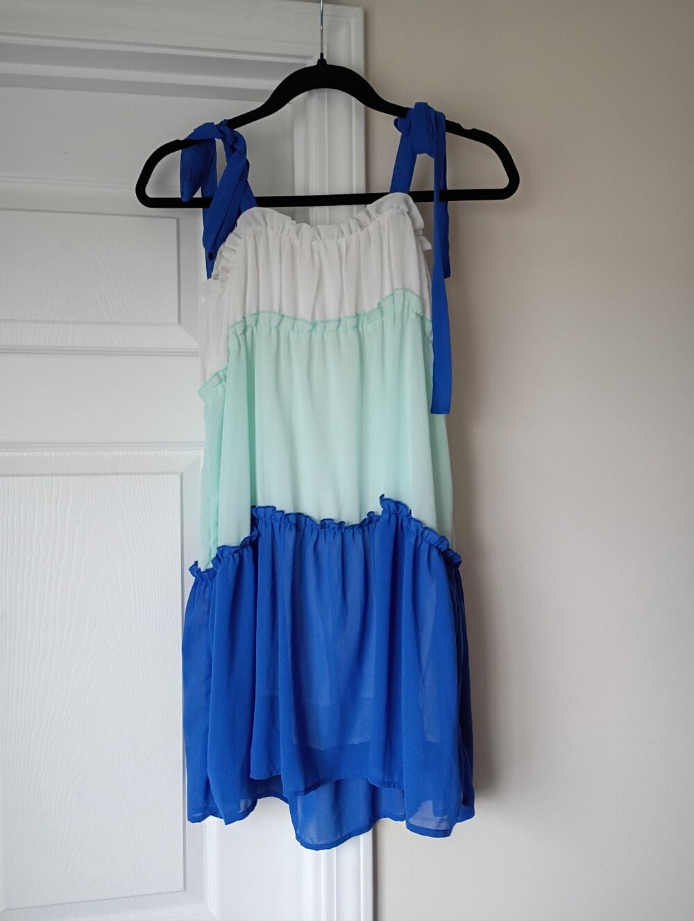 Blue & Mint Tiered Tie-Shoulder Dress Size Small